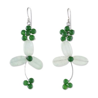 Aventurine and quartz beaded dangle earrings, 'Luck of the Irish' - Green Quartz and Aventurine Beaded Dangle Earrings 925 Hooks