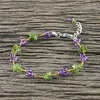 Amethyst and peridot beaded bracelet, 'Chiang Mai Muse' - Beaded Amethyst and Peridot Bracelet from Thailand