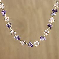 Amethyst and cultured pearl beaded necklace, 'Chiang Mai Spring'