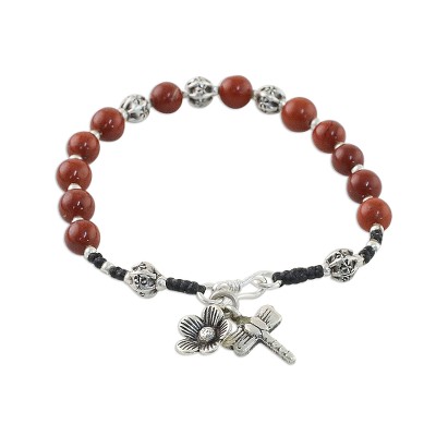 Jasper and Silver Beaded Dragonfly Bracelet from Thailand
