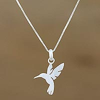 Sterling silver pendant necklace, 'Fluttering Hummingbird'