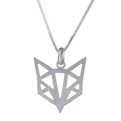 Sterling silver pendant necklace, 'Foxy Geometry' - Geometric Sterling Silver Fox Necklace from Thailand