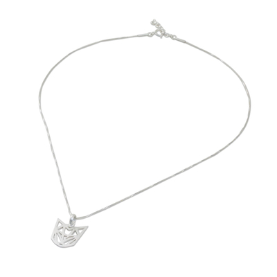 Sterling silver pendant necklace, 'Feline Geometry' - Geometric Sterling Silver Cat Necklace from Thailand