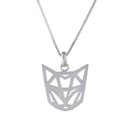 Halskette mit Anhänger aus Sterlingsilber - Geometrische Katzenhalskette aus Sterlingsilber aus Thailand