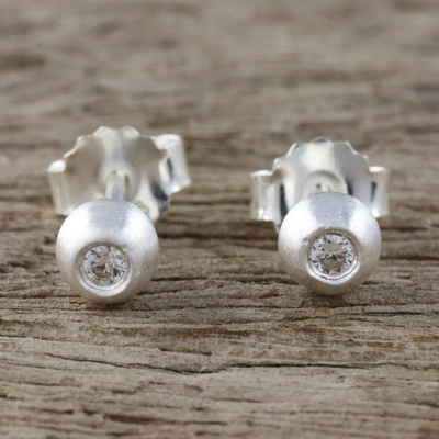 Sterling silver stud earrings, 'Sparkling Eyes' - Sterling Silver and CZ Stud Earrings from Thailand