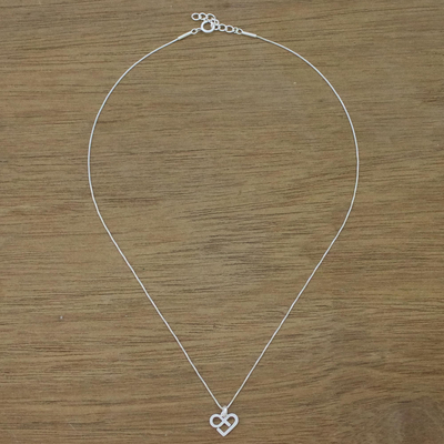 Sterling silver pendant necklace, 'Endless Heart' - Sterling Silver Heart Pendant Necklace from Thailand