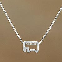 Sterling silver pendant necklace, 'Rectangle Elephant' - Sterling Silver Rectangular Elephant Necklace from Thailand