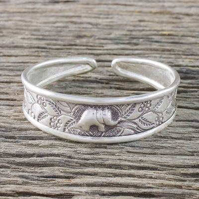 Sterling Silver Floral Engraved Cuff Bracelet