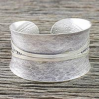 Sterling silver cuff bracelet, 'Chiang Mai Surface'