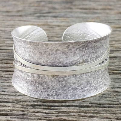 Sterling silver cuff bracelet, 'Chiang Mai Surface' - Sterling Silver Textured Cuff Bracelet