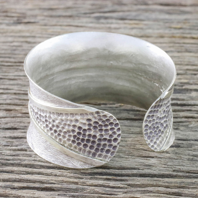 Sterling silver cuff bracelet, 'Chiang Mai Surface' - Sterling Silver Textured Cuff Bracelet