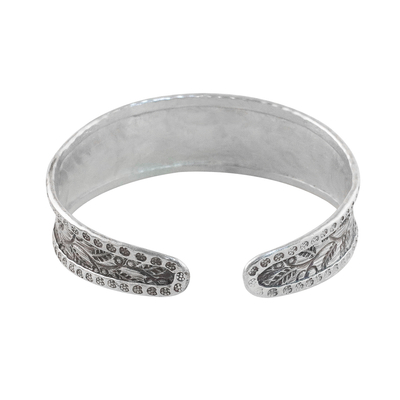 Sterling silver cuff bracelet, 'New Bloom' - Handmade 925 Sterling Silver Floral Cuff Bracelet Thailand