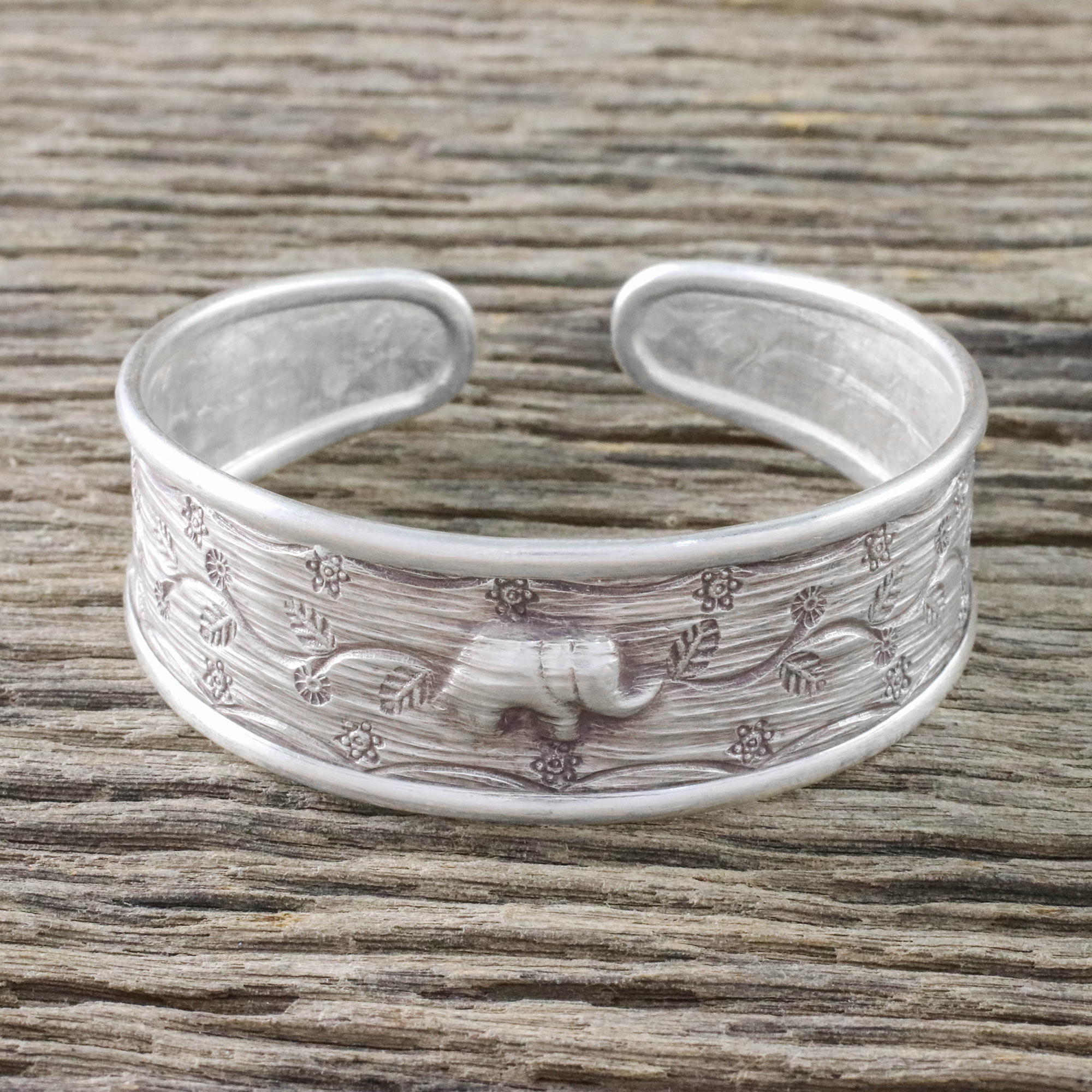 Handcrafted Sterling Silver Elephant Cuff Bracelet - Exotic Elephant ...