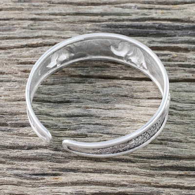Sterling silver cuff bracelet, 'Elephant Way' - Handcrafted Sterling Silver Elephant Cuff Bracelet