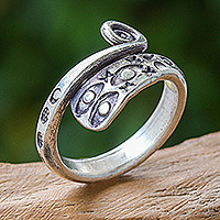 Sterling silver wrap ring, 'Silver Eye'