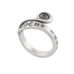 Sterling silver wrap ring, 'Silver Eye' - Handmade 925 Sterling Silver Flower and Eye Ring Thailand