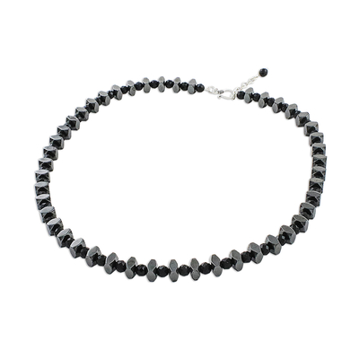 Halskette aus Onyx- und Hämatitperlen - Perlenkette aus Onyx und Hämatit aus Thailand