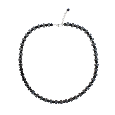 Onyx and hematite beaded necklace, 'Style by Night' - Onyx and Hematite Beaded Necklace from Thailand