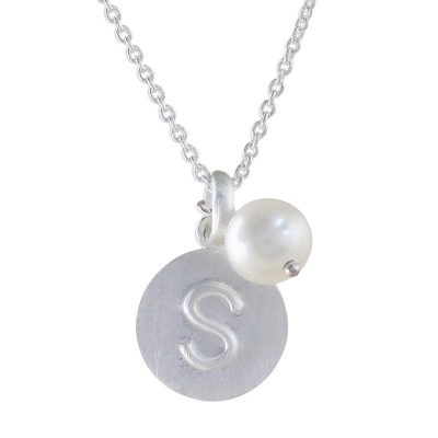Cultured pearl initial necklace, 'Fabulous S' - Cultured Pearl Letter S Pendant Necklace from Thailand