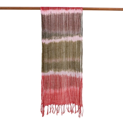Tie-dyed cotton scarf, 'Sweet Style' - Hand Woven Pink and Brown Wrap Scarf from Thailand