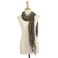 Tie-dyed cotton scarf, 'Beautiful Earth' - Hand Woven Cotton Wrap Scarf from Thailand