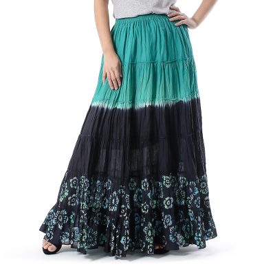 Batik Painted Floral 100% Cotton Skirt from Thailand