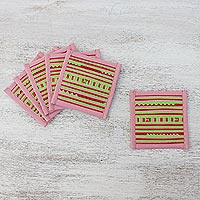Cotton blend coasters, 'Lahu Pink' (set of 6)