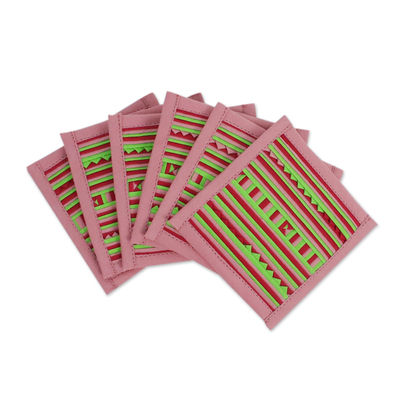 Untersetzer aus Baumwollmischung, „Lahu Pink“ (6er-Set) - Untersetzer aus Baumwollmischung im Lahu-Stil in Rosa (6er-Set)