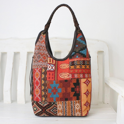 Handmade Cotton Blend Patchwork Red Hobo Bag Leather Trim - Perfect ...