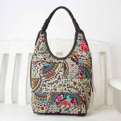 Handmade Cotton Blend Patchwork Multi Hobo Bag Leather Trim - Perfect ...