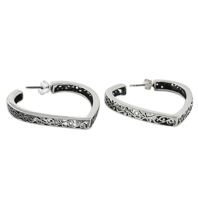 Sterling silver half-hoop earrings, 'Boundless Love' - Handmade Heart Shaped Sterling Silver Half-Hoop Earrings