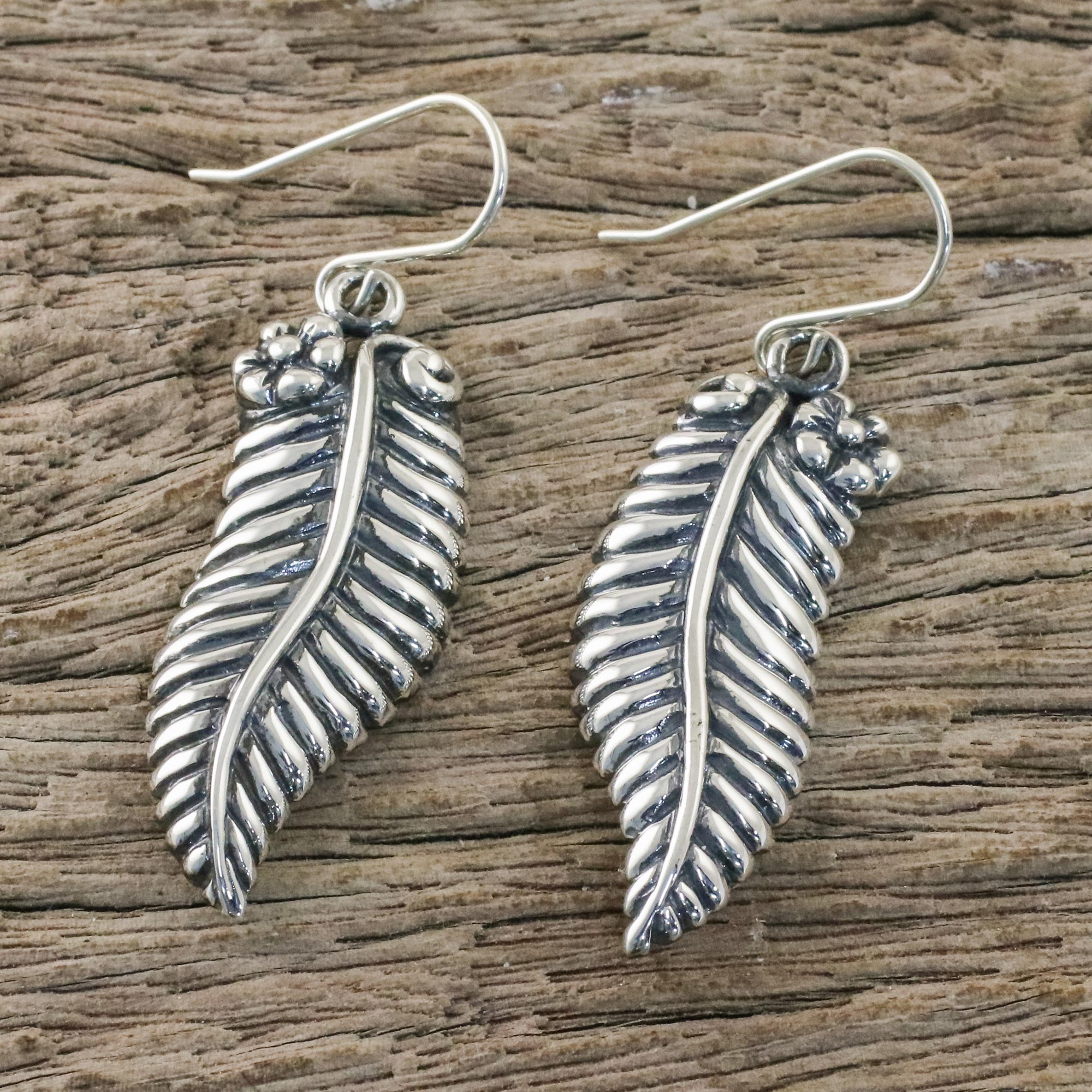 Sterling Silver Leaf Dangle Earrings Handmade in Thailand - Fern Allure ...