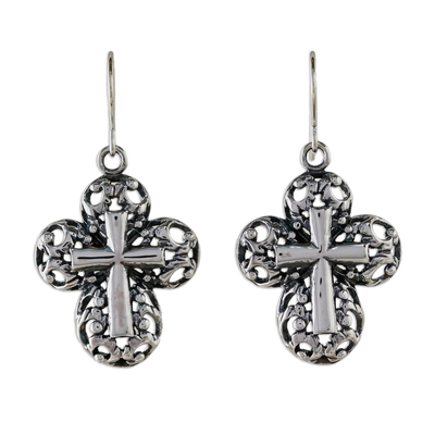 Sterling silver dangle earrings, 'Faithful Promise' - Sterling Silver Cross Dangle Earrings Handmade in Thailand