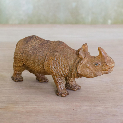Escultura de madera - Escultura de rinoceronte de madera de árbol de lluvia tallada a mano