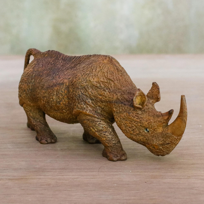 estatuilla de madera - Escultura de rinoceronte tallada a mano en madera de Raintree