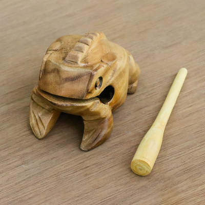 Wood percussion instrument, 'Tenasserim Melody' (5.5 inch) - Brown Thai Frog Wood Percussion Instrument (5.5 Inch)