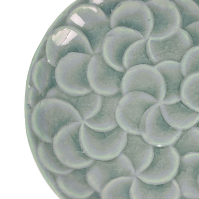 Celadon ceramic centerpiece, 'Blooming Plumeria' - Plumeria Motif Handmade Celadon Ceramic Centerpiece