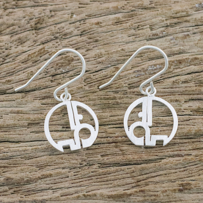 Sterling silver dangle earrings, 'Round Elephants' - Round Sterling Silver Elephant Earrings from Thailand