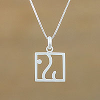 Sterling silver pendant necklace, 'Elephant Square' - Sterling Silver Square Elephant Necklace from Thailand