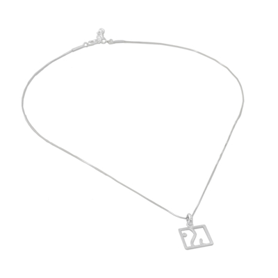 Sterling silver pendant necklace, 'Elephant Square' - Sterling Silver Square Elephant Necklace from Thailand