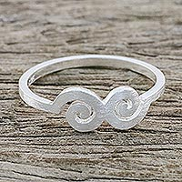 Sterling silver mid-finger ring, 'Cloud Swirls' - Spiral Motif Sterling Silver Mid-Finger Ring from Thailand