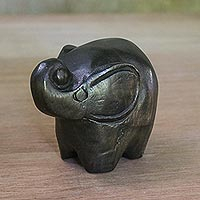Wood figurine, 'Little Kluay' - Handmade Raintree Wood Elephant Figurine from Thailand