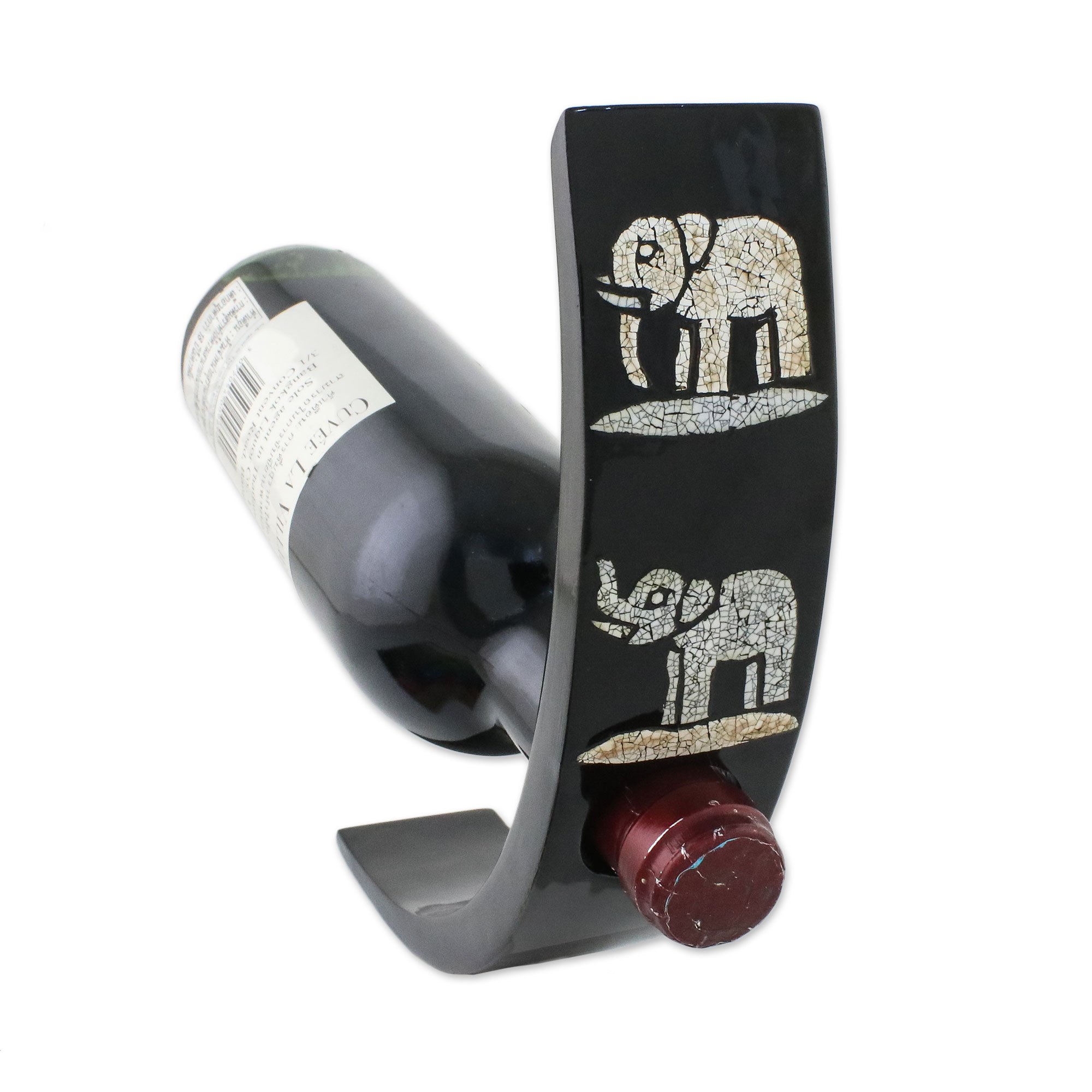 Mango Wood Lacquer Elephant Wine Bottle Holder from Thailand Elegant