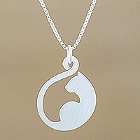Sterling silver pendant necklace, 'Graceful Feline' - Handmade Sterling Silver Cat Pendant Necklace from Thailand