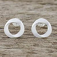 Sterling silver stud earrings, 'Eternity Annulet' - Handmade Thai Sterling Silver Modern Stud Earrings