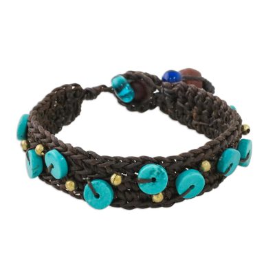 Handmade Wax Polyester Cord Calcite Brass Bracelet Thailand