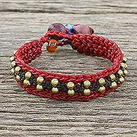 Featured review for Brass beaded wristband bracelet, Siam Beauty in Red