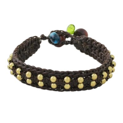 Brass Beaded Wristband Bracelet in Brown from Thailand