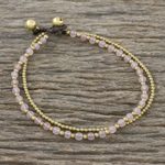 Rose quartz beaded anklet, 'Ringing Beauty' - Rose Quartz and Brass Beaded Anklet from Thailand