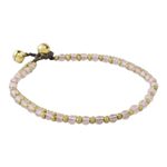 Rose quartz beaded anklet, 'Ringing Beauty' - Rose Quartz and Brass Beaded Anklet from Thailand